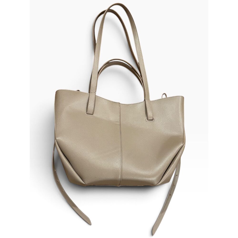 Polène Cyme Tote Bag Taupe Textured Leather Large Structured Shoulder Tote